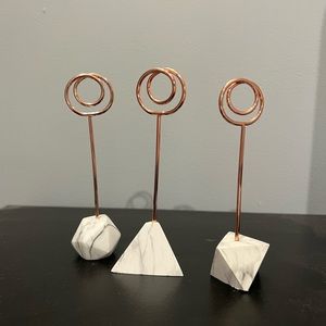 White and grey marble painted wood and rose gold photo stands (set of 3).